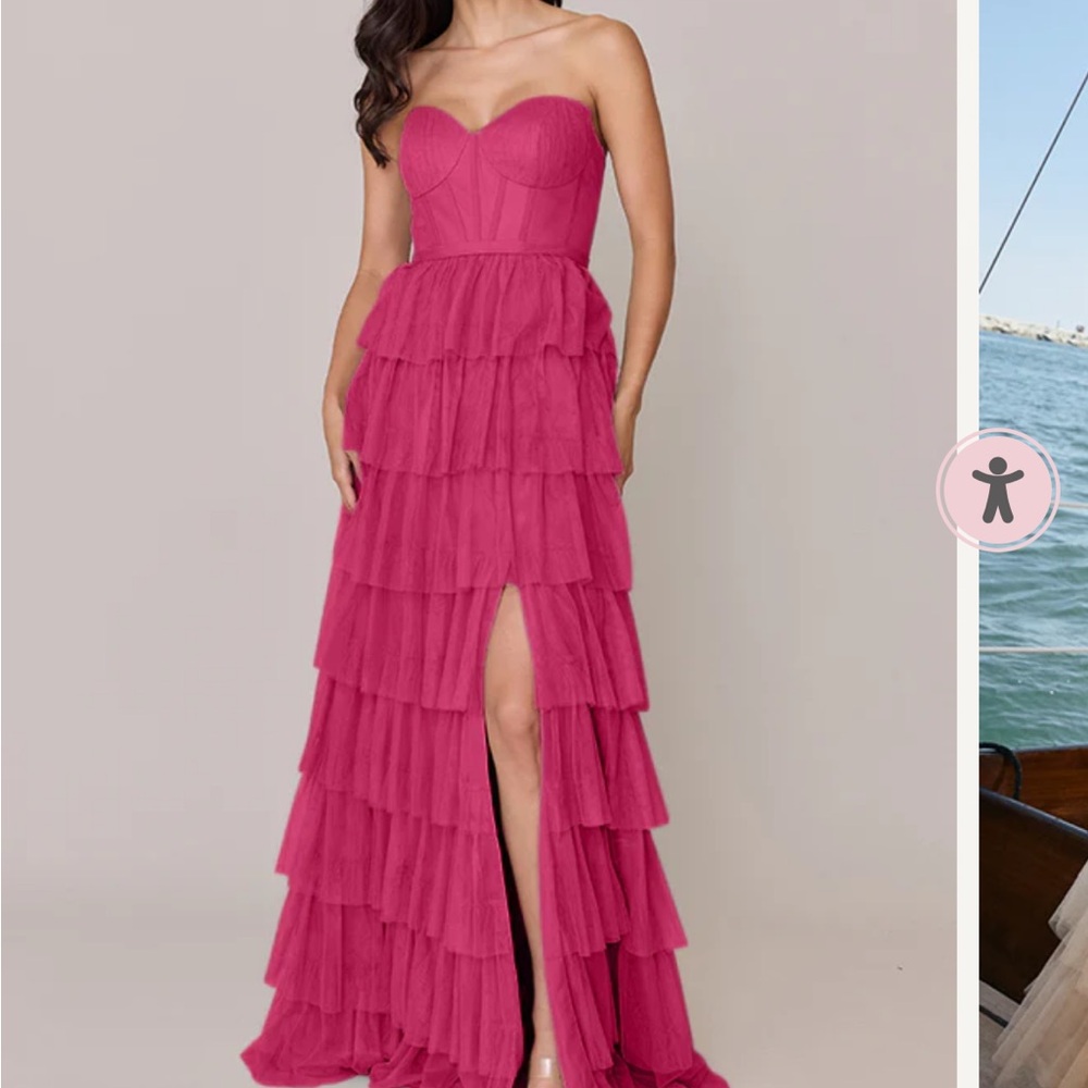 Revelry Strapless Fuchsia Tiered Dress (color Malibu Pink; style: Lucia Tulle)